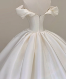 Elegant Ball Gown Off The Shoulder Satin Wedding Dresses White Brides Dress HZ1214