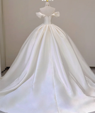 Elegant Ball Gown Off The Shoulder Satin Wedding Dresses White Brides Dress HZ1214