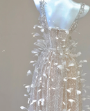 Classy A Line Square Neckline Champagne Tulle Long Prom Dresses HZ1214