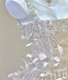 Classy A Line Square Neckline Champagne Tulle Long Prom Dresses HZ1214