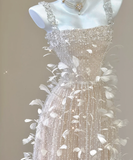 Classy A Line Square Neckline Champagne Tulle Long Prom Dresses HZ1214