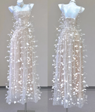 Classy A Line Square Neckline Champagne Tulle Long Prom Dresses HZ1214