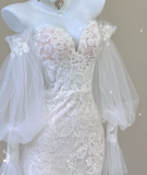 Elegant Mermaid Off The Shoulder Tulle Wedding Dresses Lace Brides Dress HZ1214