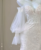 Elegant Mermaid Off The Shoulder Tulle Wedding Dresses Lace Brides Dress HZ1214