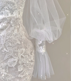 Elegant Mermaid Off The Shoulder Tulle Wedding Dresses Lace Brides Dress HZ1214
