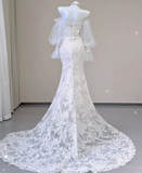 Elegant Mermaid Off The Shoulder Tulle Wedding Dresses Lace Brides Dress HZ1214