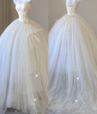 Elegant Ball Gown Strapless Tulle Satin Wedding Dresses Long Brides Dress HZ1214