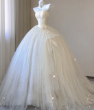 Elegant Ball Gown Strapless Tulle Satin Wedding Dresses Long Brides Dress HZ1214