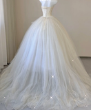 Elegant Ball Gown Strapless Tulle Satin Wedding Dresses Long Brides Dress HZ1214