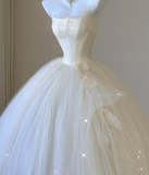 Elegant Ball Gown Strapless Tulle Satin Wedding Dresses Long Brides Dress HZ1214