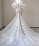 Elegant Mermaid Off The Shoulder Sequin Long Sleeves Wedding Dresses Brides Dress HZ1214