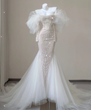 Elegant Mermaid Off The Shoulder Sequin Long Sleeves Wedding Dresses Brides Dress HZ1214