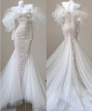 Elegant Mermaid Off The Shoulder Sequin Long Sleeves Wedding Dresses Brides Dress HZ1214