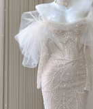 Elegant Mermaid Off The Shoulder Sequin Long Sleeves Wedding Dresses Brides Dress HZ1214