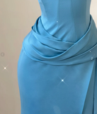 Classy Mermaid Strapless Blue Satin Evening Dress Long Prom Dresses HZ1214