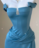 Classy Mermaid Strapless Blue Satin Evening Dress Long Prom Dresses HZ1214
