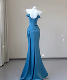 Classy Mermaid Strapless Blue Satin Evening Dress Long Prom Dresses HZ1214