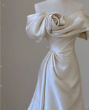 Elegant Mermaid Off The Shoulder Satin Short Sleeves Wedding Dresses Brides Dress HZ1214