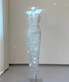 Classy Sheath Strapless Silver Sequin Evening Dress Long Prom Dresses HZ1214