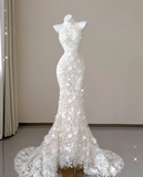 Elegant Mermaid High Neckline White Lace Sleeveless Wedding Dresses Brides Dress HZ1214