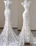 Elegant Mermaid High Neckline White Lace Sleeveless Wedding Dresses Brides Dress HZ1214