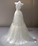 Elegant A Line Strapless White Lace Sleeveless Long Wedding Dresses Brides Dress HZ1214