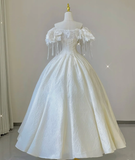Elegant Ball Gown Off The Shoulder White Lace Short Sleeves Wedding Dresses Brides Dress HZ1214