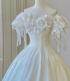 Elegant Ball Gown Off The Shoulder White Lace Short Sleeves Wedding Dresses Brides Dress HZ1214