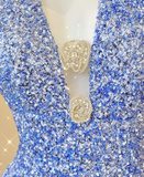 Classy Mermaid Halter V Neckline Blue Sequin Evening Dress Long Prom Dresses HZ1214