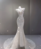 Elegant Mermaid Scoop Neckline Sequin Wedding Dresses Long Brides Dress HZ1214