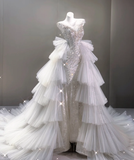 Elegant Mermaid Scoop Neckline Sequin Wedding Dresses Long Brides Dress HZ1214