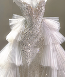Elegant Mermaid Scoop Neckline Sequin Wedding Dresses Long Brides Dress HZ1214