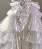 Elegant Mermaid Scoop Neckline Sequin Wedding Dresses Long Brides Dress HZ1214