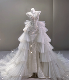 Elegant Mermaid Scoop Neckline Sequin Wedding Dresses Long Brides Dress HZ1214