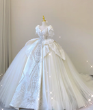 Elegant Ball Gown Sweetheart Lace Satin Wedding Dresses White Brides Dress HZ1214