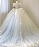 Elegant Ball Gown Sweetheart Lace Satin Wedding Dresses White Brides Dress HZ1214