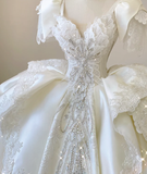 Elegant Ball Gown Sweetheart Lace Satin Wedding Dresses White Brides Dress HZ1214