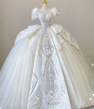 Elegant Ball Gown Sweetheart Lace Satin Wedding Dresses White Brides Dress HZ1214