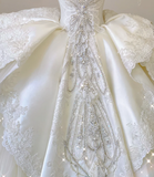 Elegant Ball Gown Sweetheart Lace Satin Wedding Dresses White Brides Dress HZ1214