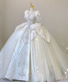 Elegant Ball Gown Sweetheart Lace Satin Wedding Dresses White Brides Dress HZ1214