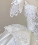 Elegant Ball Gown Sweetheart Lace Satin Wedding Dresses White Brides Dress HZ1214