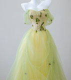 Sexy Ball Gown Off The Shoulder Sage Green Elegant Tulle Long Prom Dresses HZ1214