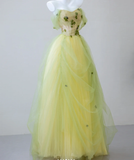 Sexy Ball Gown Off The Shoulder Sage Green Elegant Tulle Long Prom Dresses HZ1214