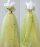 Sexy Ball Gown Off The Shoulder Sage Green Elegant Tulle Long Prom Dresses HZ1214