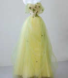 Sexy Ball Gown Off The Shoulder Sage Green Elegant Tulle Long Prom Dresses HZ1214