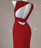 Classy Mermaid Jewel Red Satin Slit Evening Dress Long Prom Dresses HZ1214
