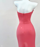 Classy Mermaid Strapless Pink Satin Evening Dress Long Prom Dresses HZ1214