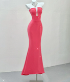 Classy Mermaid Strapless Pink Satin Evening Dress Long Prom Dresses HZ1214