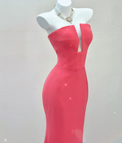 Classy Mermaid Strapless Pink Satin Evening Dress Long Prom Dresses HZ1214