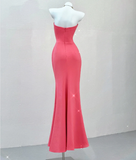 Classy Mermaid Strapless Pink Satin Evening Dress Long Prom Dresses HZ1214